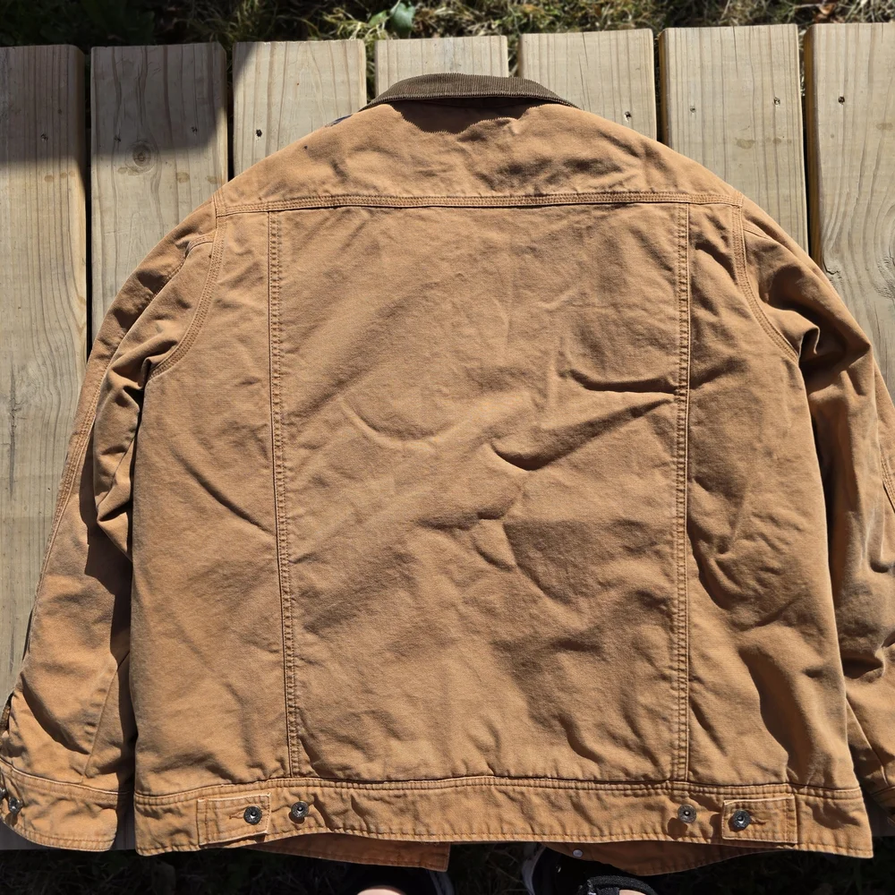 Woolrich Jacket Mens Size XL Trucker Brown Canvas Sherpa lined Corduroy Collar - Picture 9 of 11